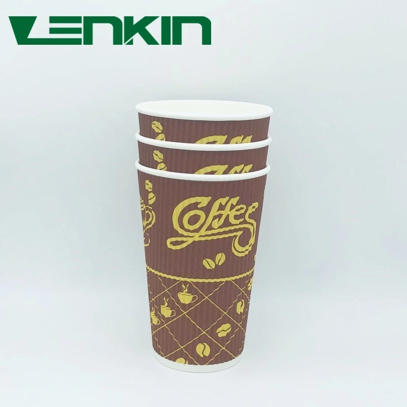 Food Grade Hot Drinking 16oz Ripple Wall Paper Cup with Lid