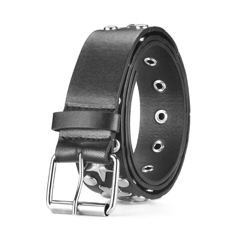 Punk Belt Double Grommet Leather Belt PU Mens Womens Fashion Belt