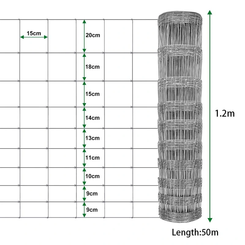 1.8m 50m Fil de fer à haute résistance galvanisé Clôture pour bovins Clôture agricole Clôture de champ Fabriqué en Chine