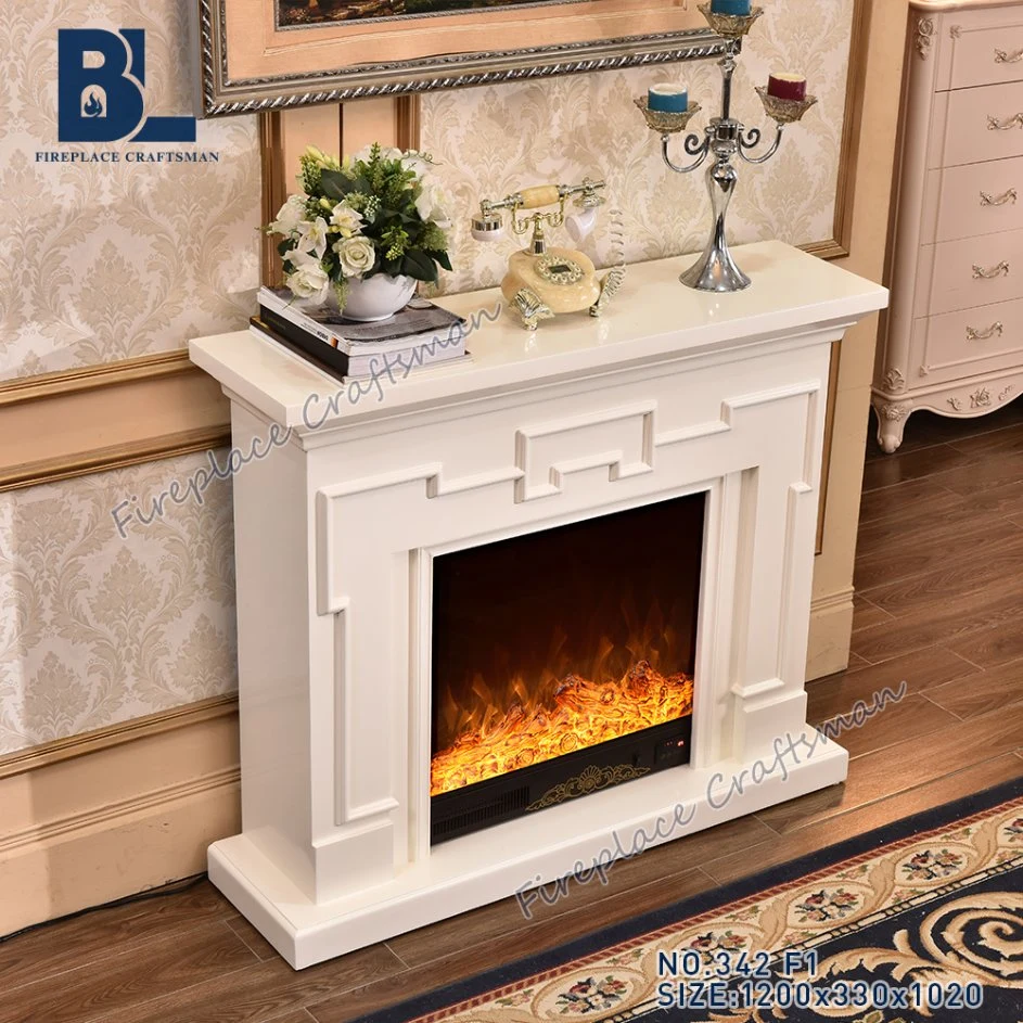 Modern Simple LED Lights Insert White Wooden Mantel Heating Electric Fireplace Hotel Lobby Furniture