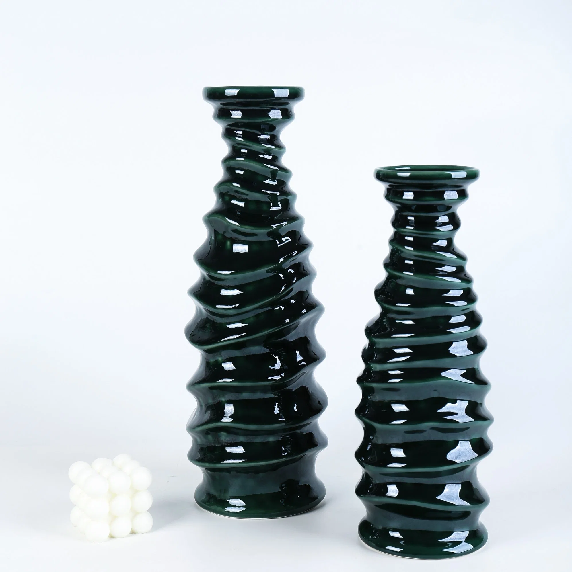 Living Room Dining Green Glazed Candlestick Holder Empty Decorative Ceramic Candle Holder