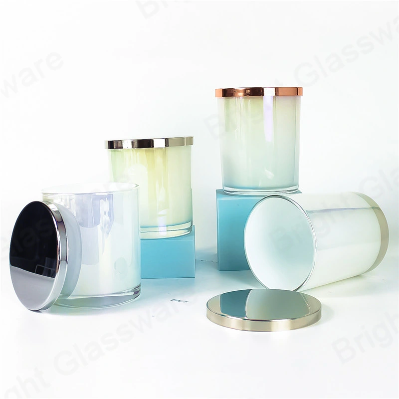 Iridescent Rainbow Glass Candle Jars with Lids