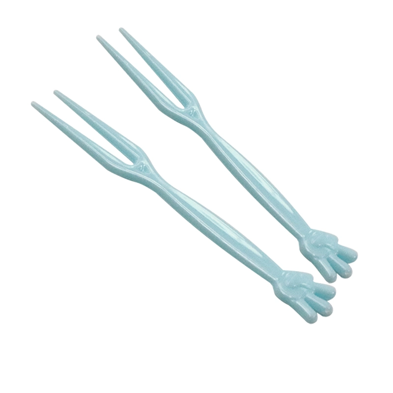 Party Supply Disposable Plastic Tableware 83mm Length PS Plastic Fork for Fruit Sky Blue