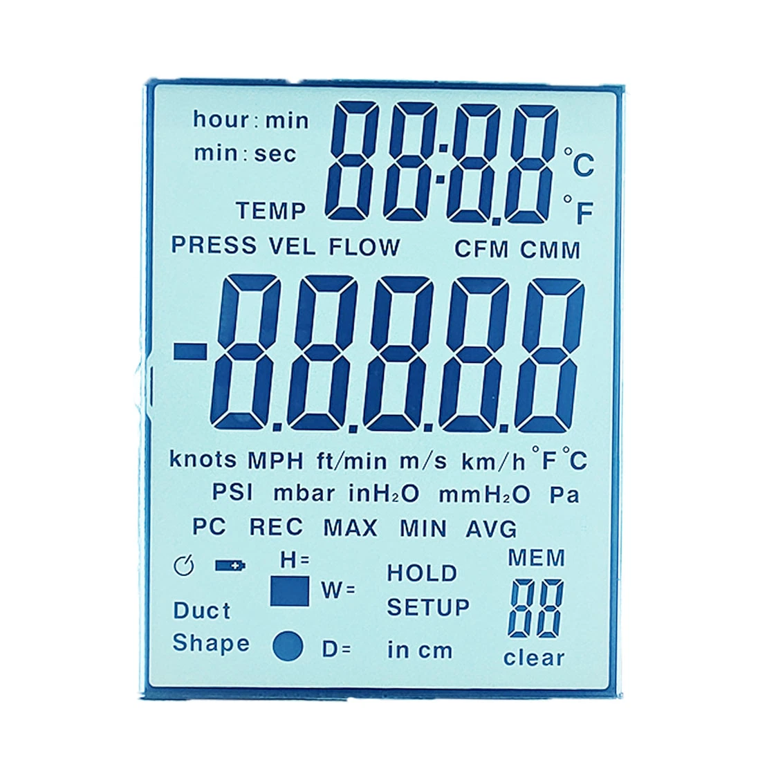 Tn Segment LCD Press Flow Testing Meter Display