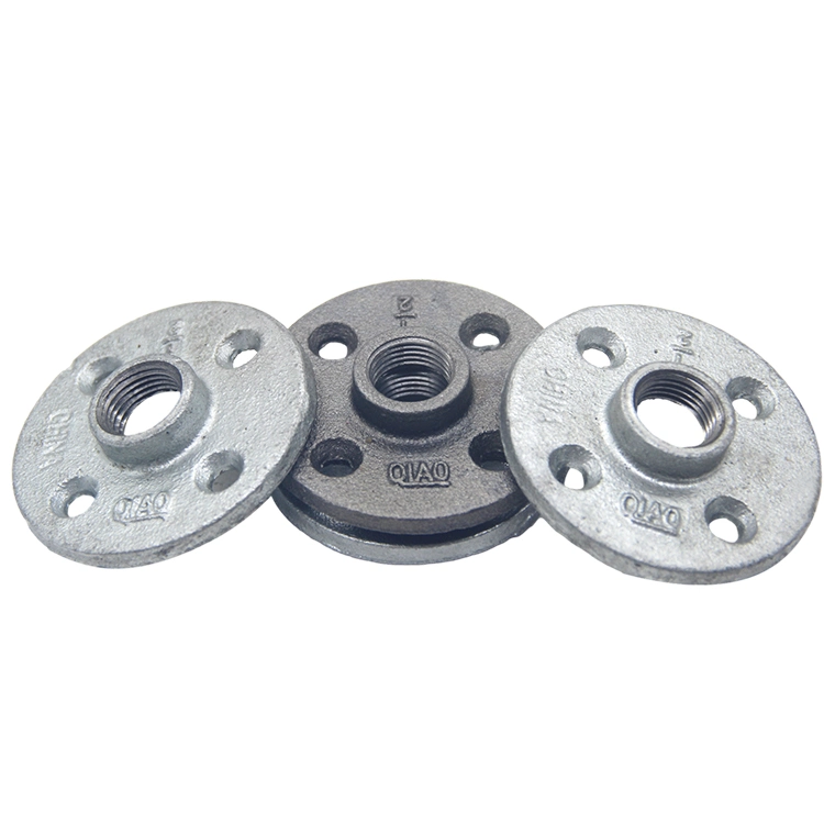 Factory Supply Cast Malleable Iron Pipe Fitting Round Floor Flanges with 4 Bolt Holes for Pipe Connection