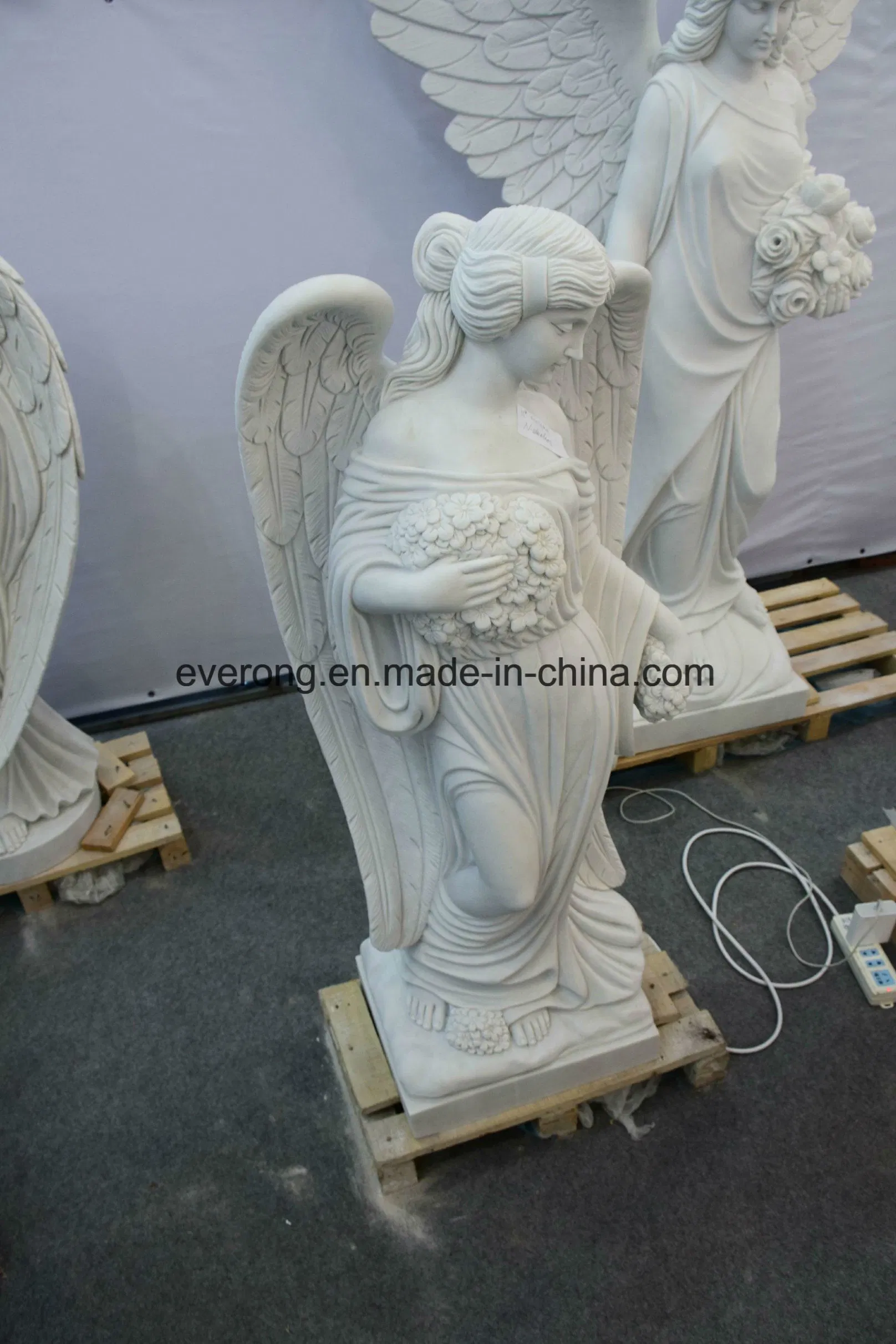 Marble Angel Sculpture Life Size Weeping Angel Statues with Big Wings