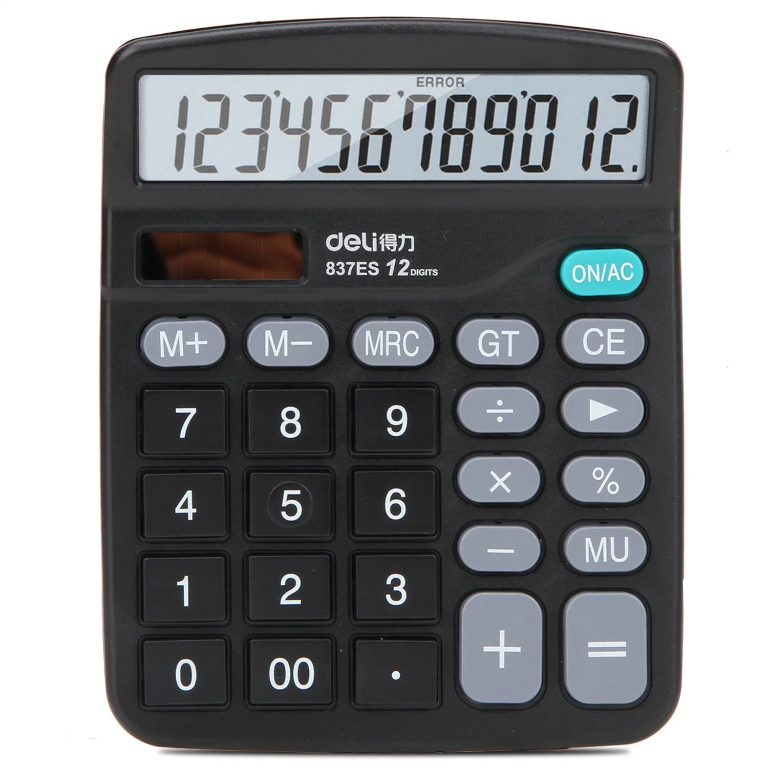 Deli Función estándar Desktop Solar Dual-Power CALCULADORAS Calculadoras con gran pantalla LCD de 12 dígitos y botón sensible de la Oficina de Energía Dual de batería solar