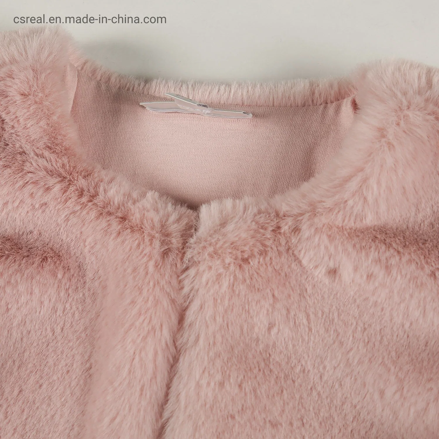 Infant Children Pretty Clothing Pink Faux Fur Jacket Wear with Knitted Lining