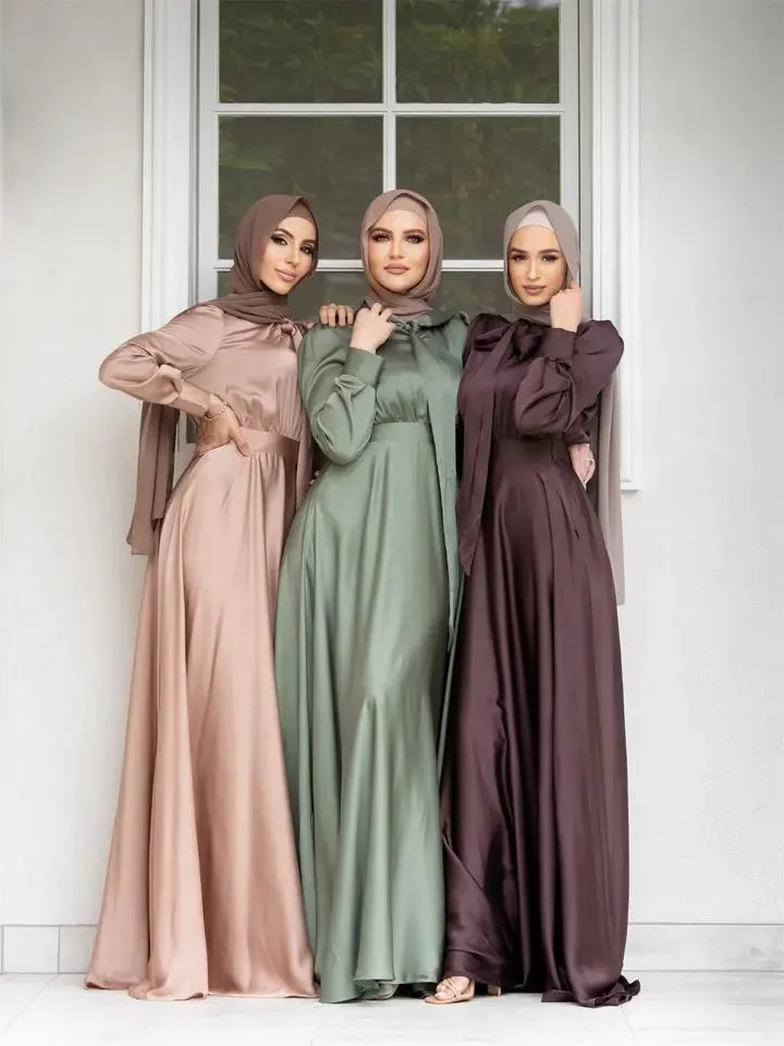 Abaya mujeres Musulmana vestir 2024 Dubai Musulmana Moda Satin Grande Vestido