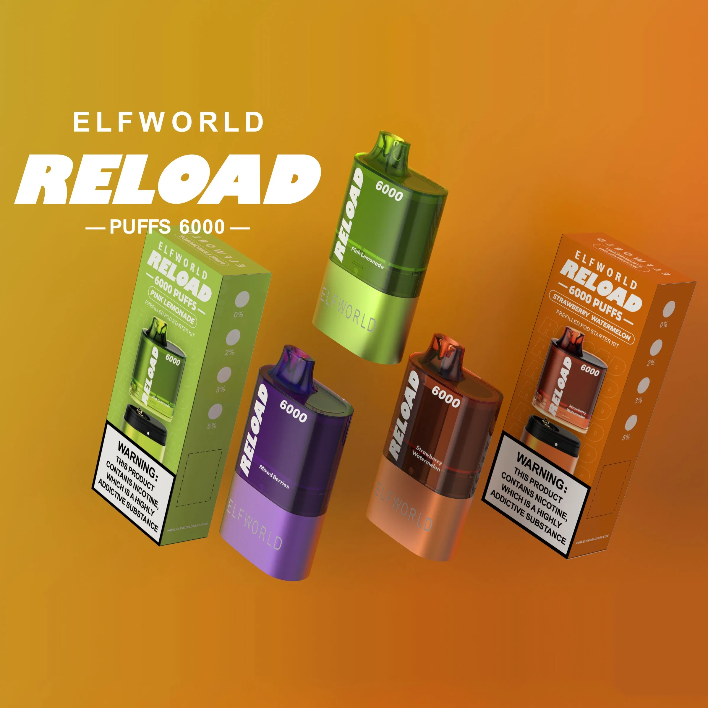 Elfworld Reload 6000 Puffs Wiederaufladbare Einweg-Vape Kit Elfworld Reload 6000 Puffs Pre-Filled Ersetzt Pods Rauchen Vaporizer Big Vapor