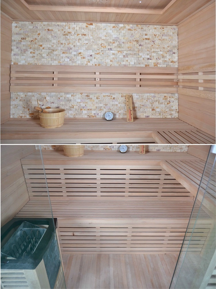 Venta caliente Calidad personalizada OEM de la cabina de sauna de madera precio de fábrica de diamantes de la esquina interior del calentador de seco lejos sauna de infrarrojos rojo