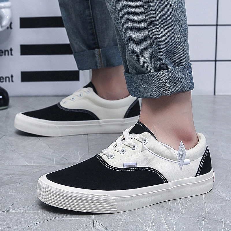 Fashion Men Black White Color Matching Walking Style Vulcanized Shoes