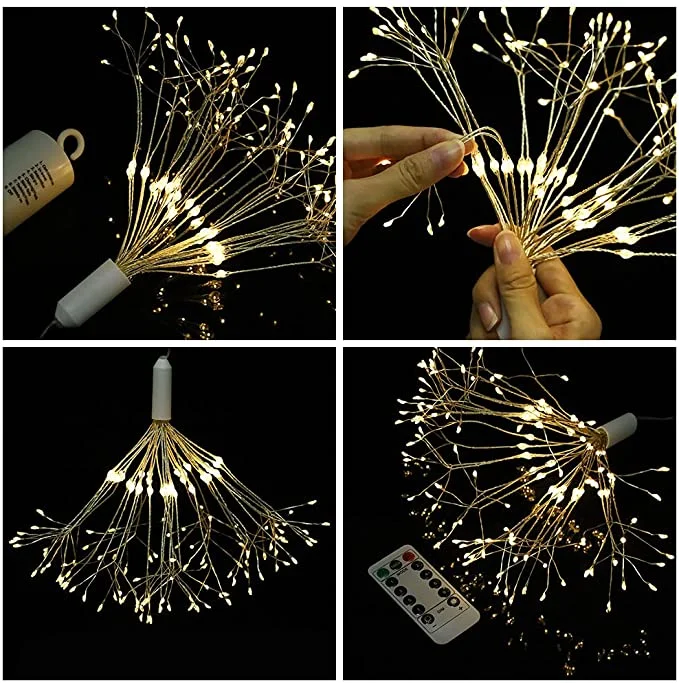 Lumière LED de feu d'artifice blanc chaud pour la décoration de Noël à la maison, dans le jardin, pour les fêtes et les vacances.