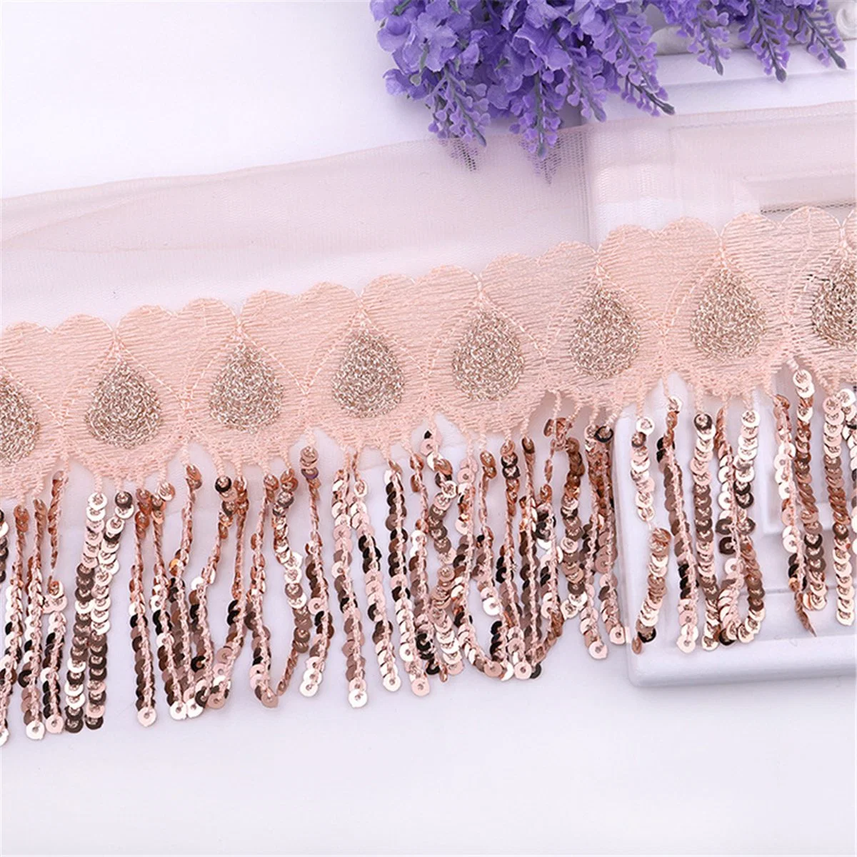 New Ethnic Wind Mesh Yarn Tassel Sequin Embroidery Lace Hollowed out Lace Fabric Stage Clothing Accessories