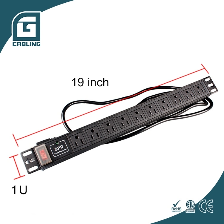 Gcabling PDU Cabinet Power Socket 10bit American Standard 16A with Indicator Aluminum Alloy 1u 19 Inch Socket Terminal Block