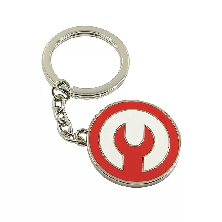 Customized Logo Large Round Metal Keychain Enamel Key Tag with Sandblasting Surface