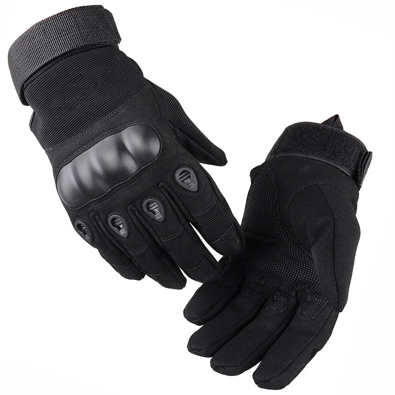 Anti-Slip Leather Protective Shock Resistant Full Finger Tactical Gloves with Elastic Band