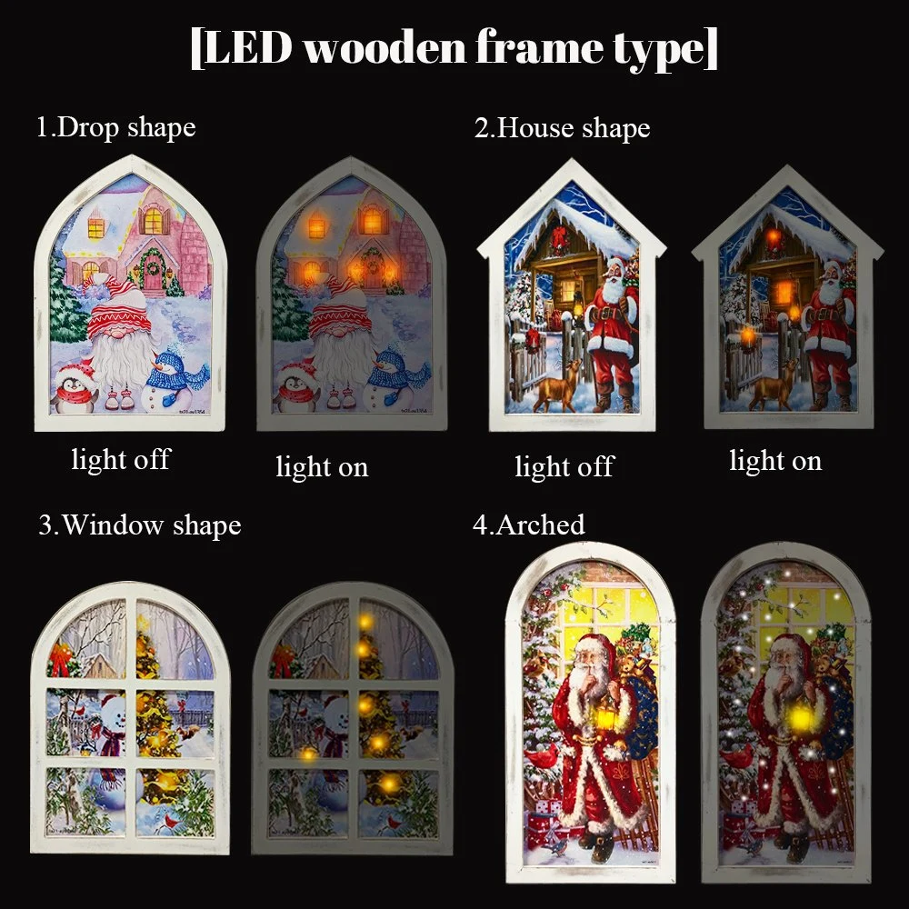 Shaped Painted Wooden Frame with LED Lights Christmas Decoration Wall Painting