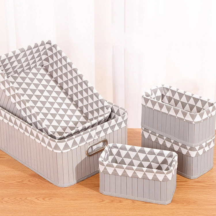 Cheap Price Pattern Clothing Foldable Bamboo Cloth Art Storage Basket a Set with Fabric Lining