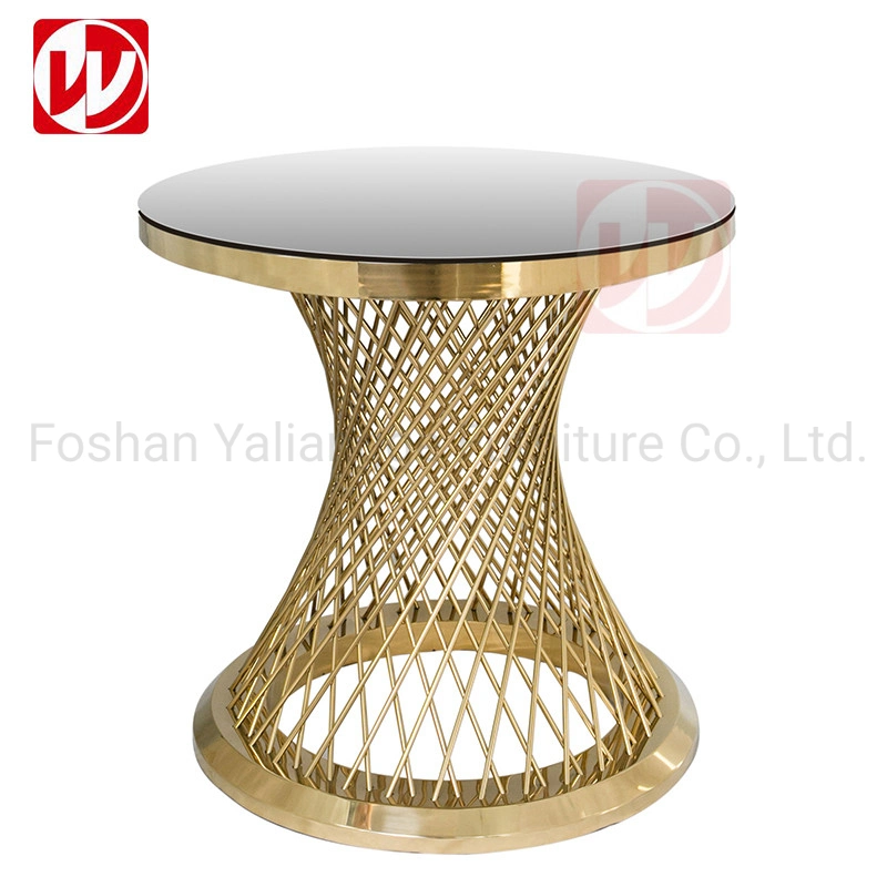 Hot Sale Gold Round Mirror Glass Cake Table Stainless Steel Table Set for Wedding Decoration