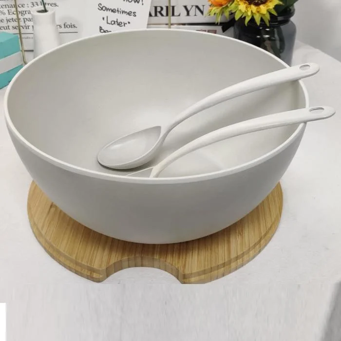 Aveco Hot Sale Huge Multi-Size Available Bamboo Bowl with Lid Spoon Fork Salad Fruit Vegetable Solid Color