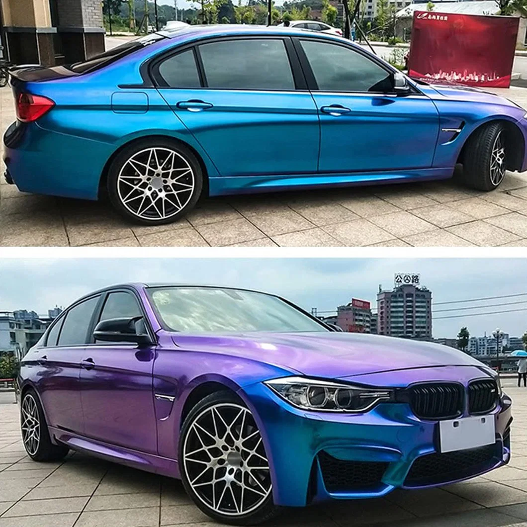 Beikaer Purple to Lake Blue Glossy Metallic Chameleon Car Wrapping Viynl Film Pet Self Adhesive Car Body Sticker Film