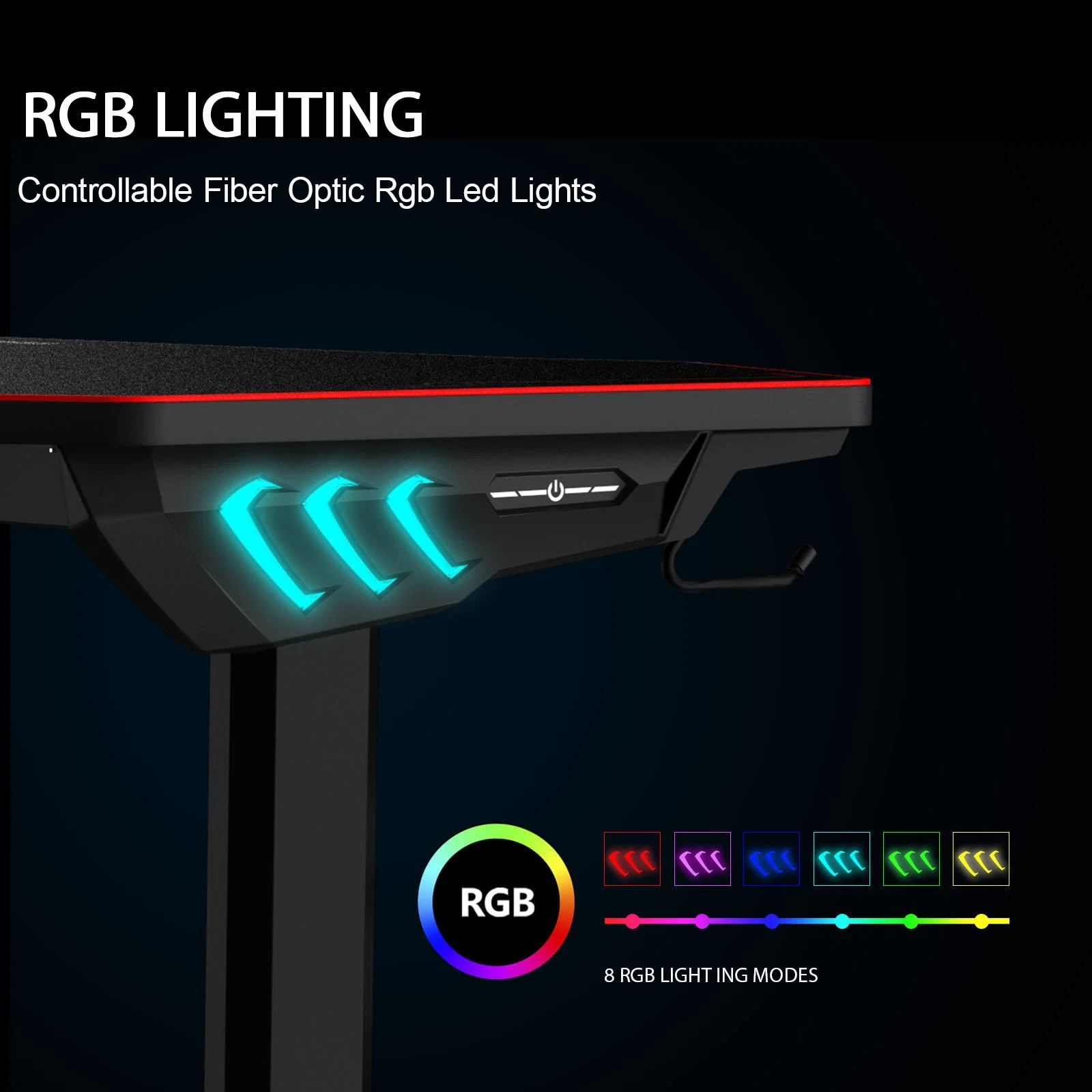 Home Office Computer Black Desk Z Shaped Legs Gamer Table LED Light Gaming Desk Set RGB Gaming Table