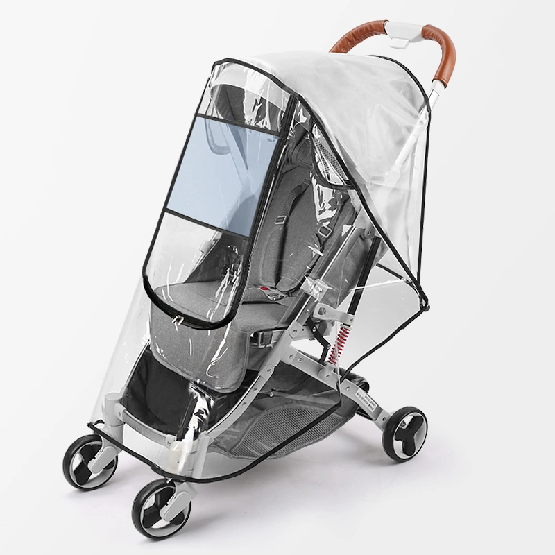 Wholesale/Supplier Bulk Water Proof Shield Transparent Food Grade EVA Material 0.2mm Travel Universal Baby Carriage/Stroller Rain Cover with Velcro Straps