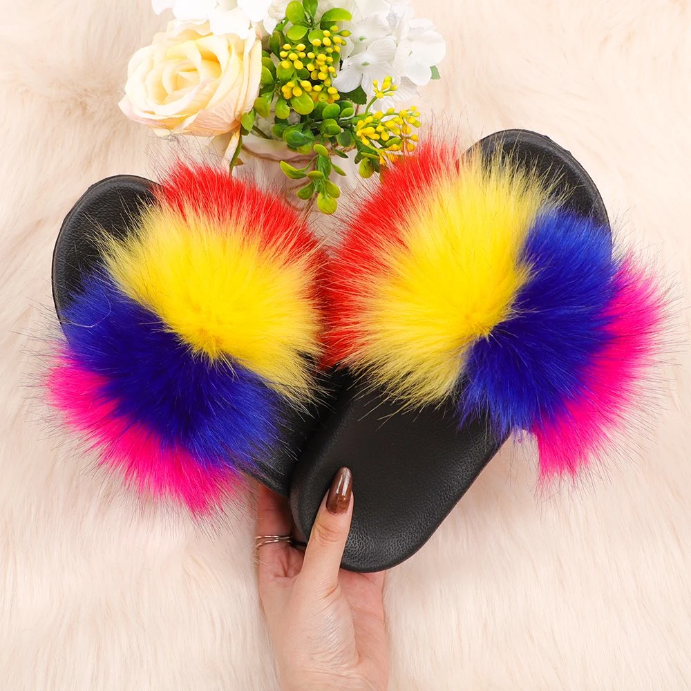 2021 Chaussures femmes Fancy Lady Chambre Chambre Indoor Home Hiver chaud Fausse Fourrure de renard moelleux en peluche à fourrure Fuzzy Chaussures pour femmes de 26 couleurs