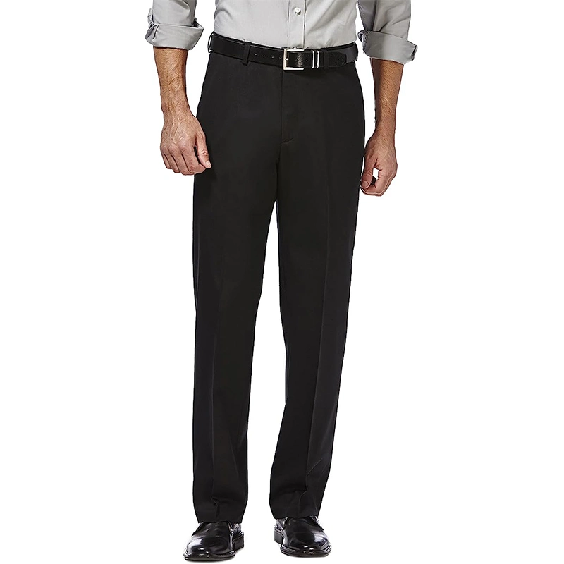 Pantalón de corte clásico de corte clásico sin planchado para hombre cintura extensible plana Frontal de la puerta