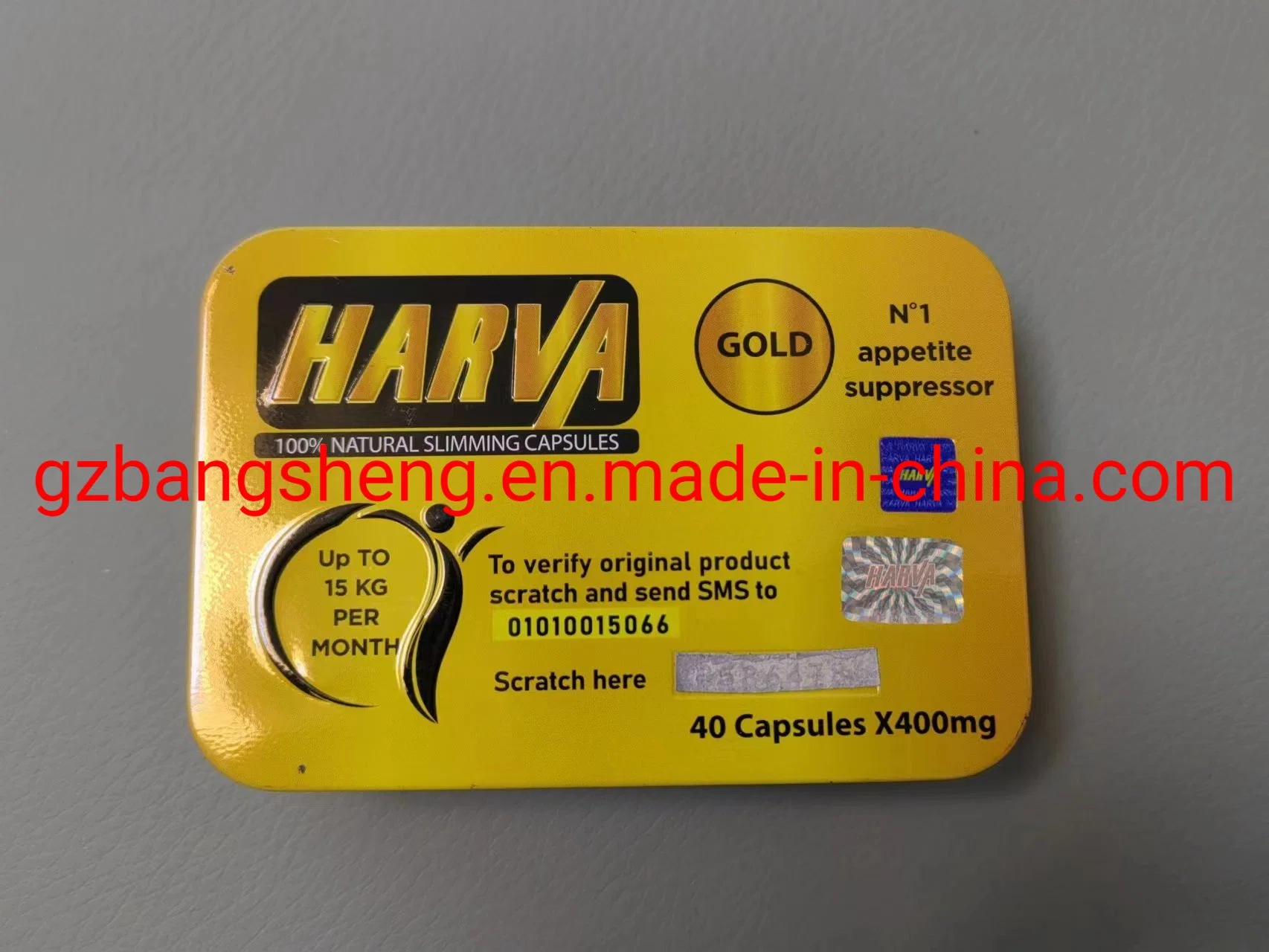 Gold Harva Capsules de perte de poids Capsules amincissantes Boîte longue en fer