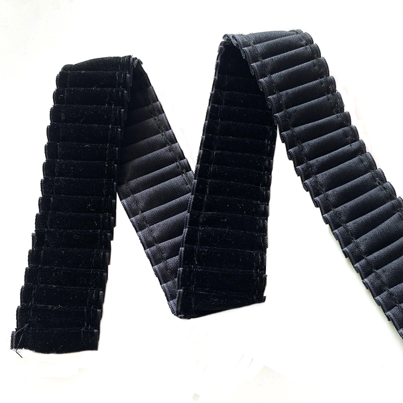 Free Sample Single Faced Gathered Tape Webbing Pleated Black Velvet Ribbon for DIY Box Gift Packaging