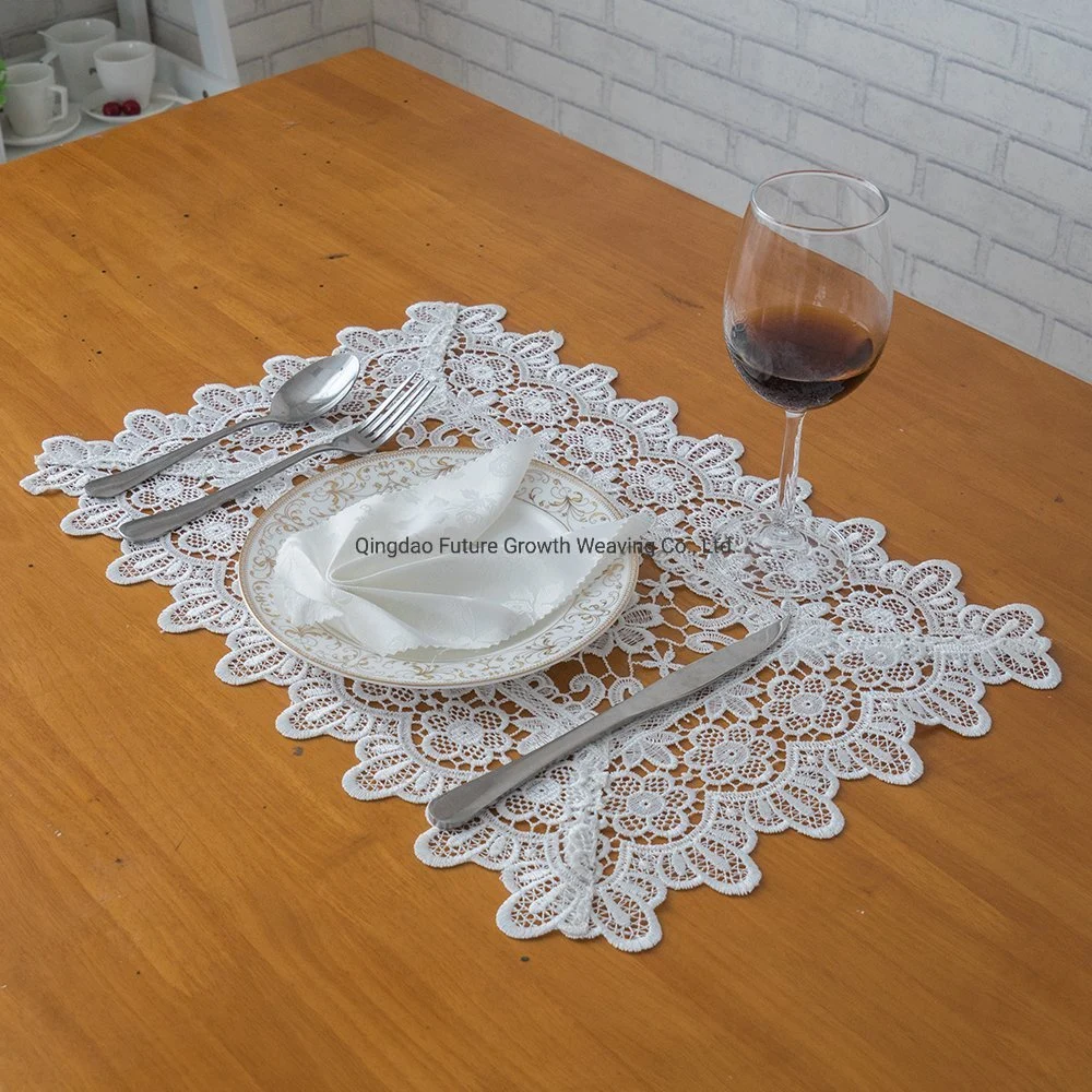 Cute White Organza Lace Embroidery Place Mat, Napkin Box, Table Runner, Tablecloth