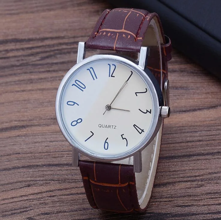 Hot Luxury Brand Geneva Watch Men Fashion Number Leather Black Casual Watch