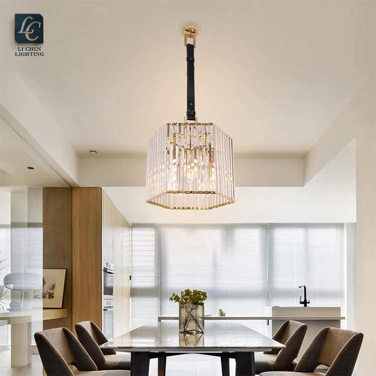 New Design Indoor Decoration Leather Belt LED Modern Crystal Chandelier