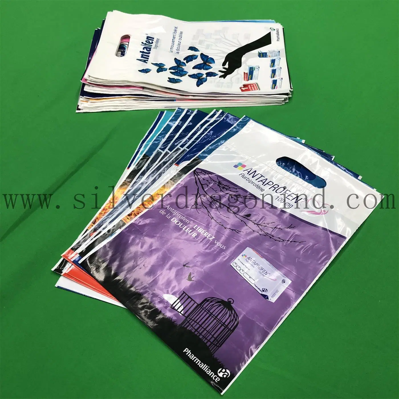 Printed Plastic Gift Bags/Shopping Bags/Grocery Bags with Reinforced Punch Handle