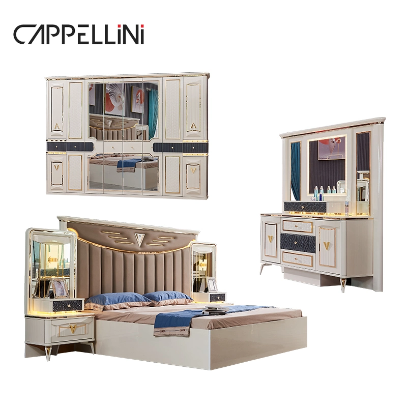 Lit américain en cuir de taille king size pour chambre principale, ensemble complet de mobilier de chambre à coucher moderne de luxe fabriqué en Chine.