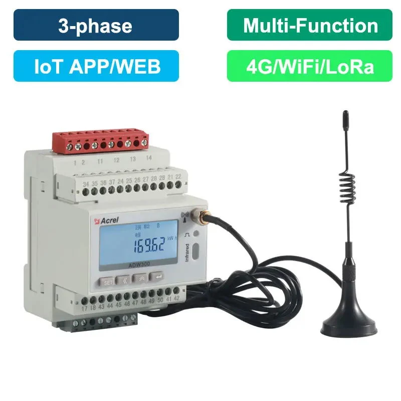 Acrel Adw300 3 Phase DIN Raill Wireless Energy Power Electricity Meter Lora 4G WiFi for EMS System