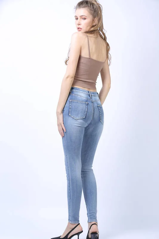 La nueva moda mujer pantalones OEM y ODM de lavado de la enzima Skinny cintura alta señoras Denim Jeans pantalones