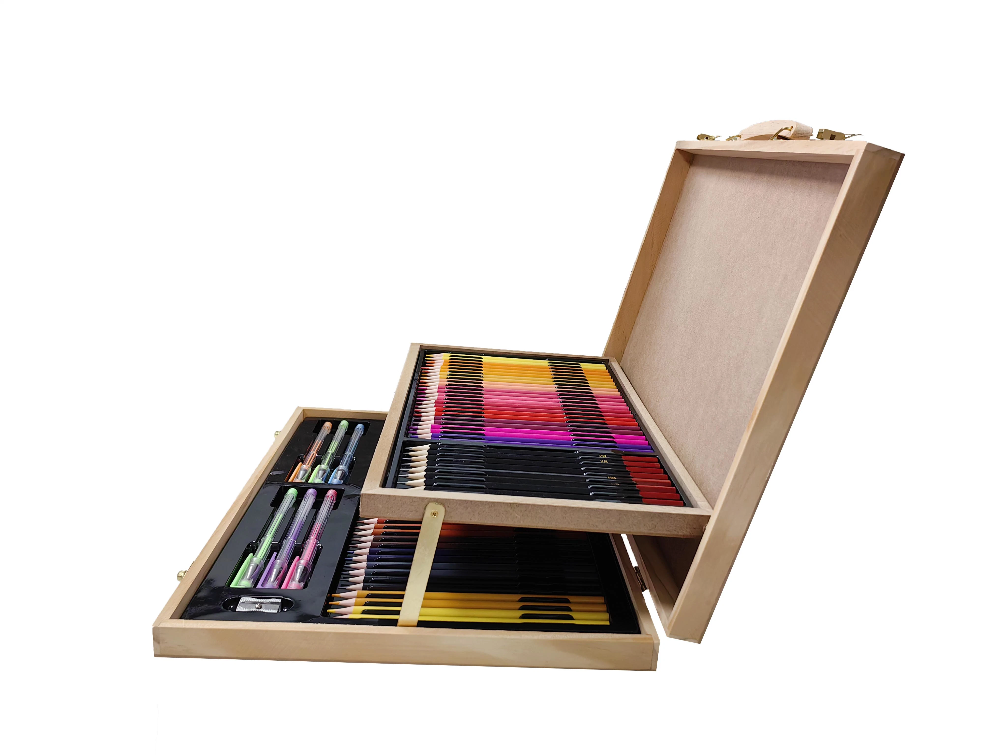 108 PCS Caja de madera diseños personalizados dos capas Doble capas Pintura conjunto con marcadores, aceite Pastel, Watercolor Juguete de Casa