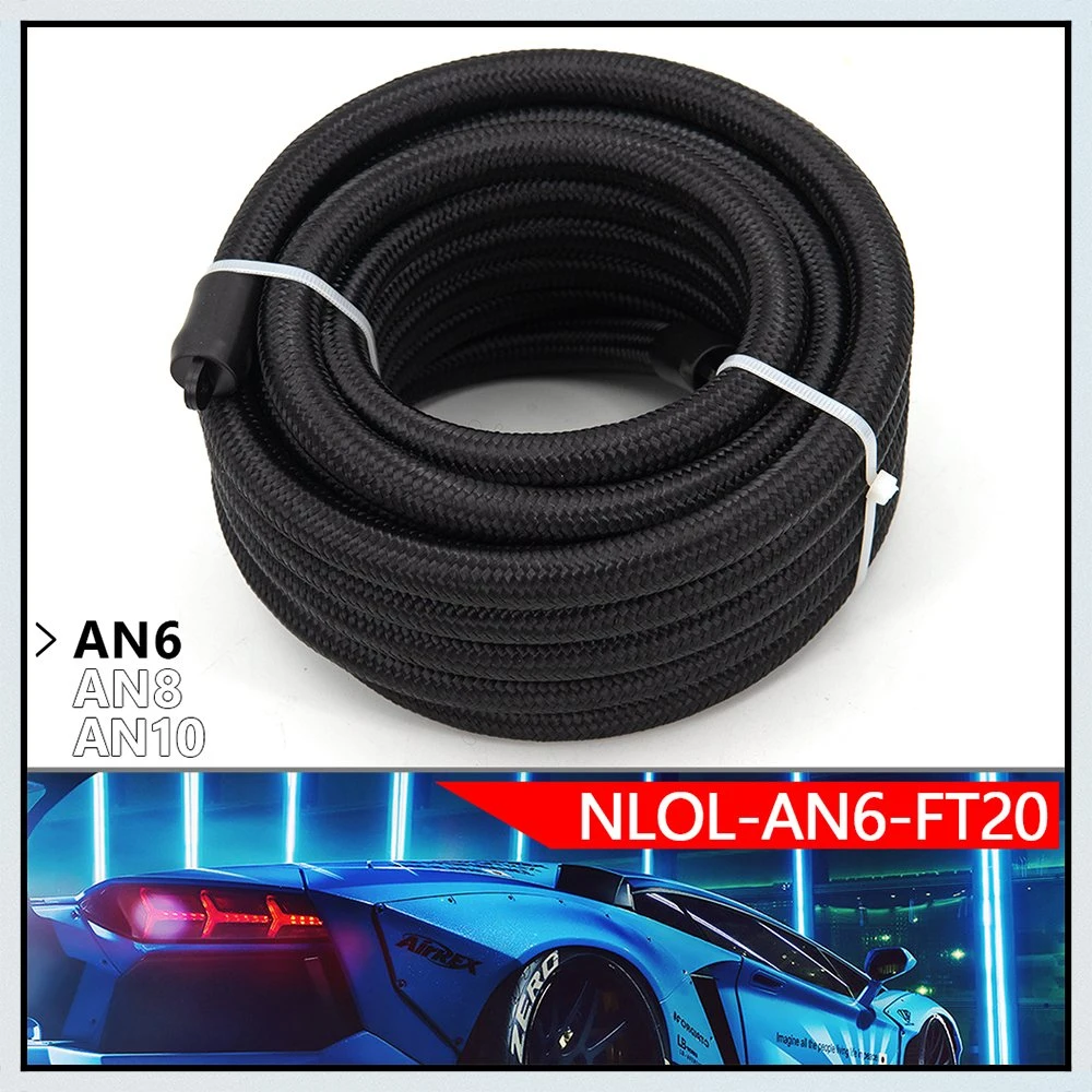 10FT (3meter) 20FT (6meter) An6 An8 An10 Braide Oil Fuel Hose Line Braided Fuel Oil Hose Nylon Braided Stainless Steel Black