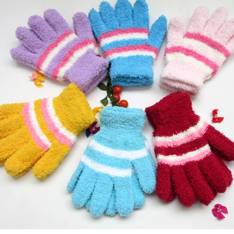 Custom Stripes Design Fashion Wholesale High Quality Winter Warm Thermal Microfiber Fleece Thick Knitted Gloves