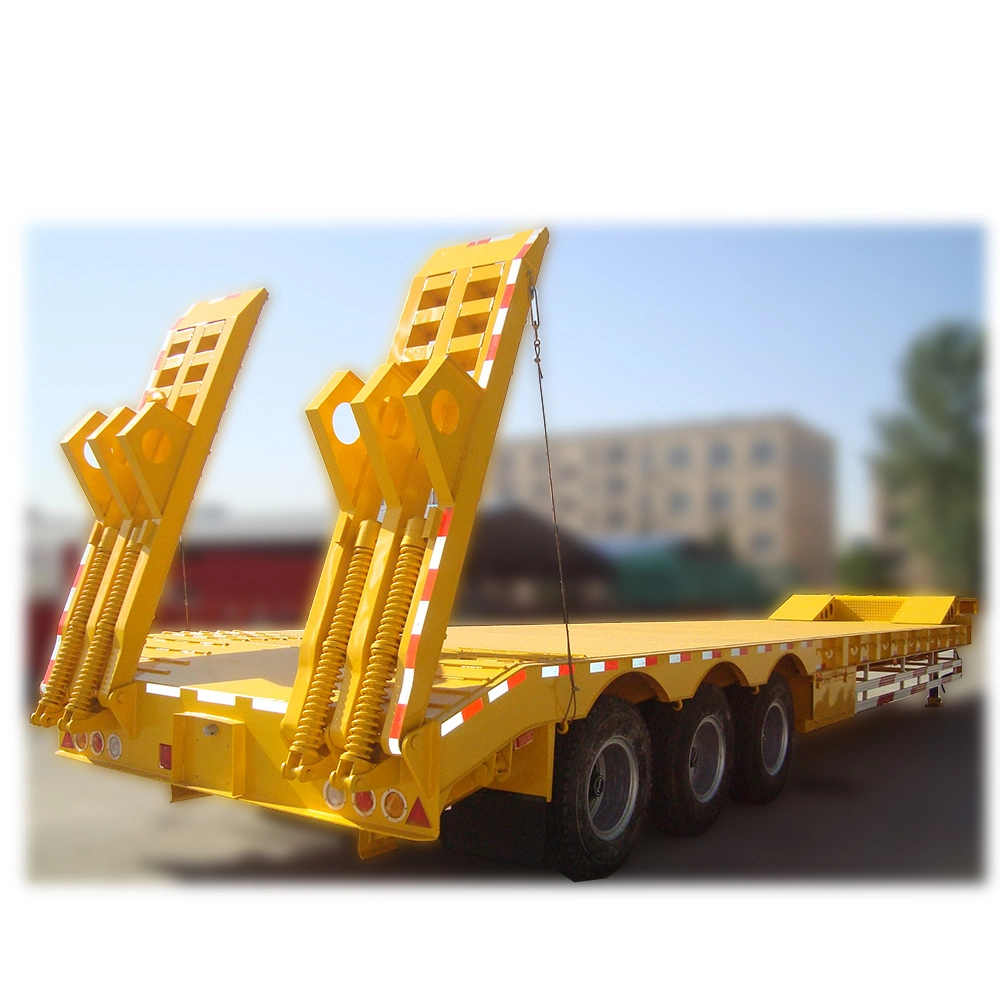 3 Axles Construction Machinery Carrier Semi Load Low Bed Trailer with Ramps