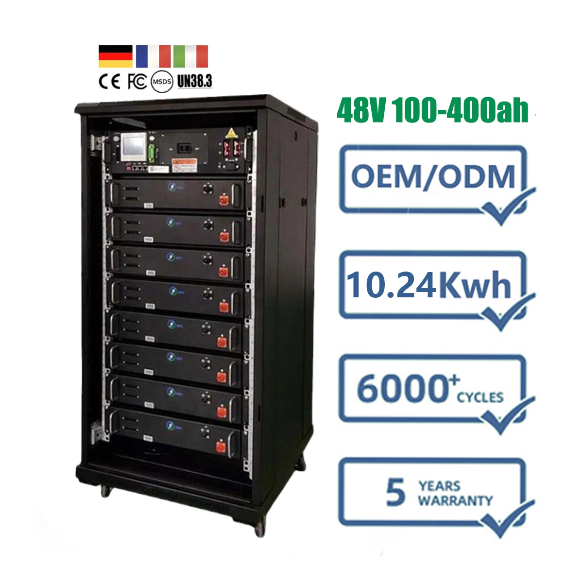 Hot Sale 48V 100ah Rack Mounted 5kwh Solar Battery Rechargeable off Grid Power Supply with Built-in BMS 4u LiFePO4 Lithium Ion