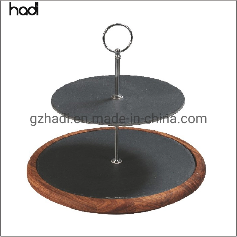 El equipo de Buffet Buffet de madera decoración Merienda Soporte pastel redondo de 3 niveles de antigüedades de madera y mármol negro Cake Stand para la venta