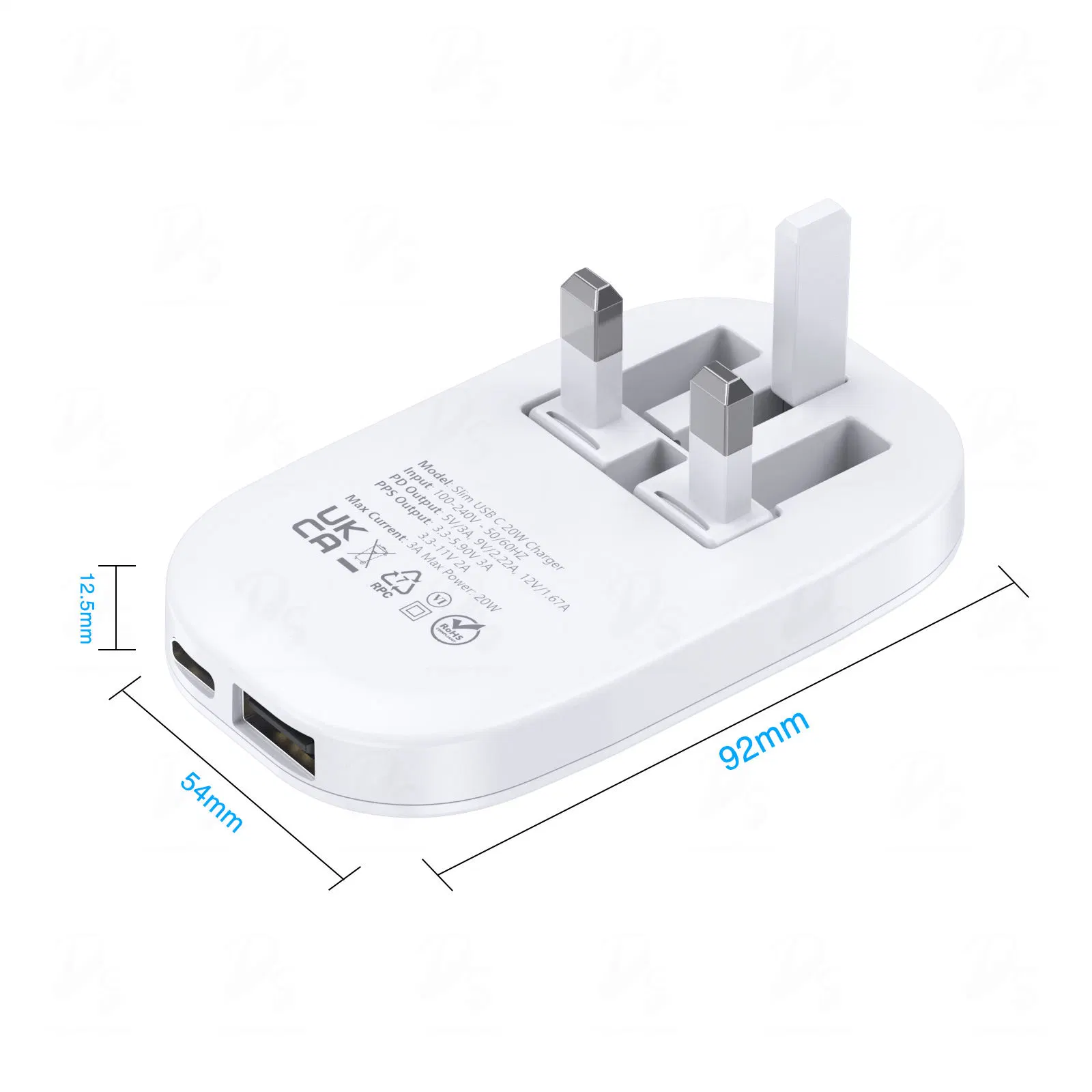 Nuevo producto Uitramhin 3 PIN UK Plug PD 20W USB Adaptador de cargador de pared rápido tipo C para teléfono móvil