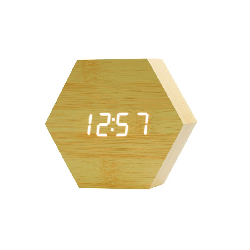 New Material Hexagon Voice Control USB Charger Digital Desk Clock