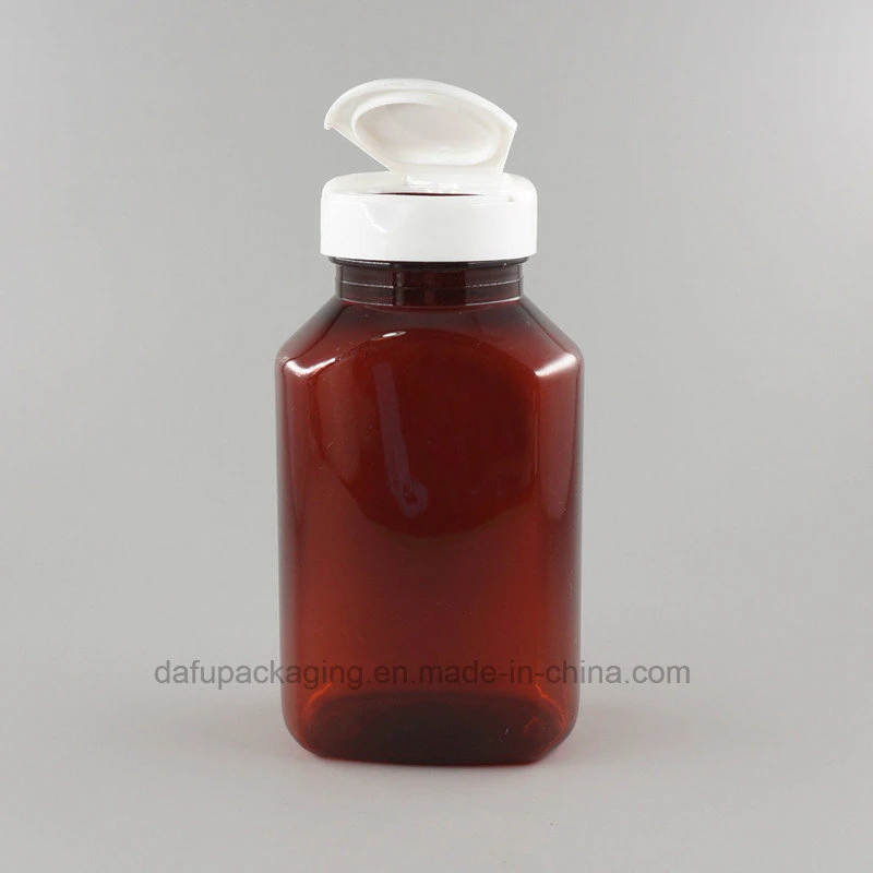 Plastic Packaging 160ml Rectangular Amber Plastic Medicine Bottle with Easy Open Cap