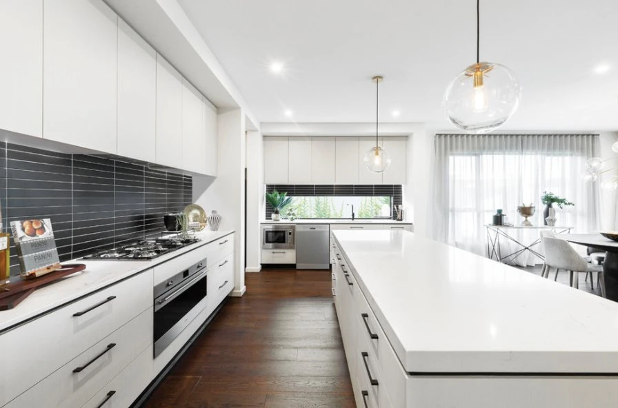 Pure White Flat Joinery with Black Handle Pull Drawer Cupboard Simple Oak Modern Kitchen Pantry Cabinets