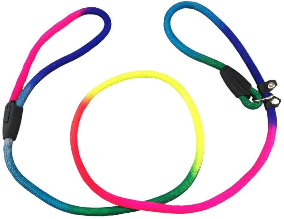 Rainbow Pet Dog Nylon Leash Adjustable Loop Slip Lead Rope